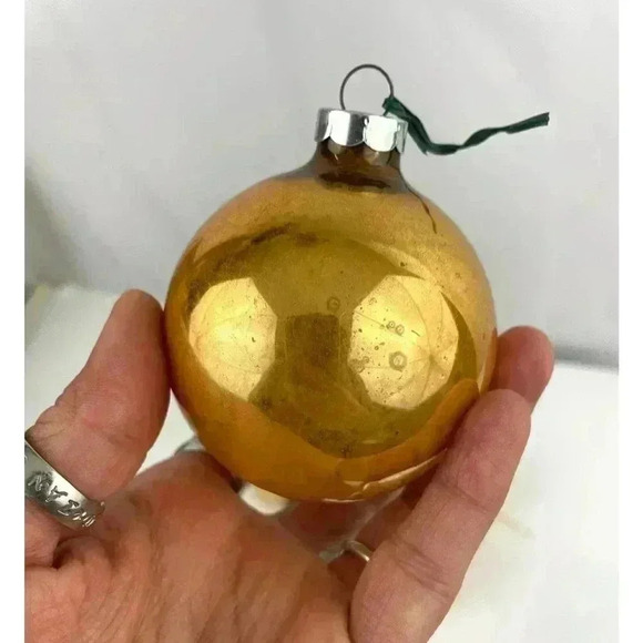 VTG Lot of 5 Gold Mercury Glass Christmas Ornaments Made in USA Holidays - Picture 11 of 14
